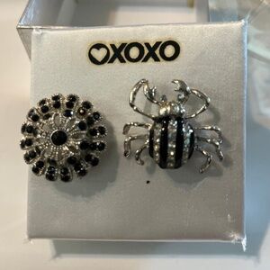 XOXO Black & silver rhinestone brooches - spider & round NIB